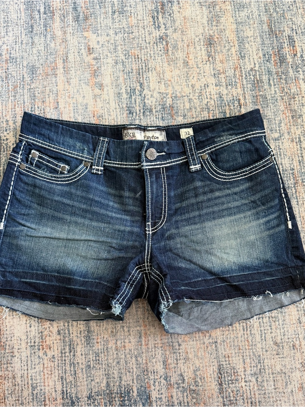 BKE Dark Blue Distressed Denim Shorts